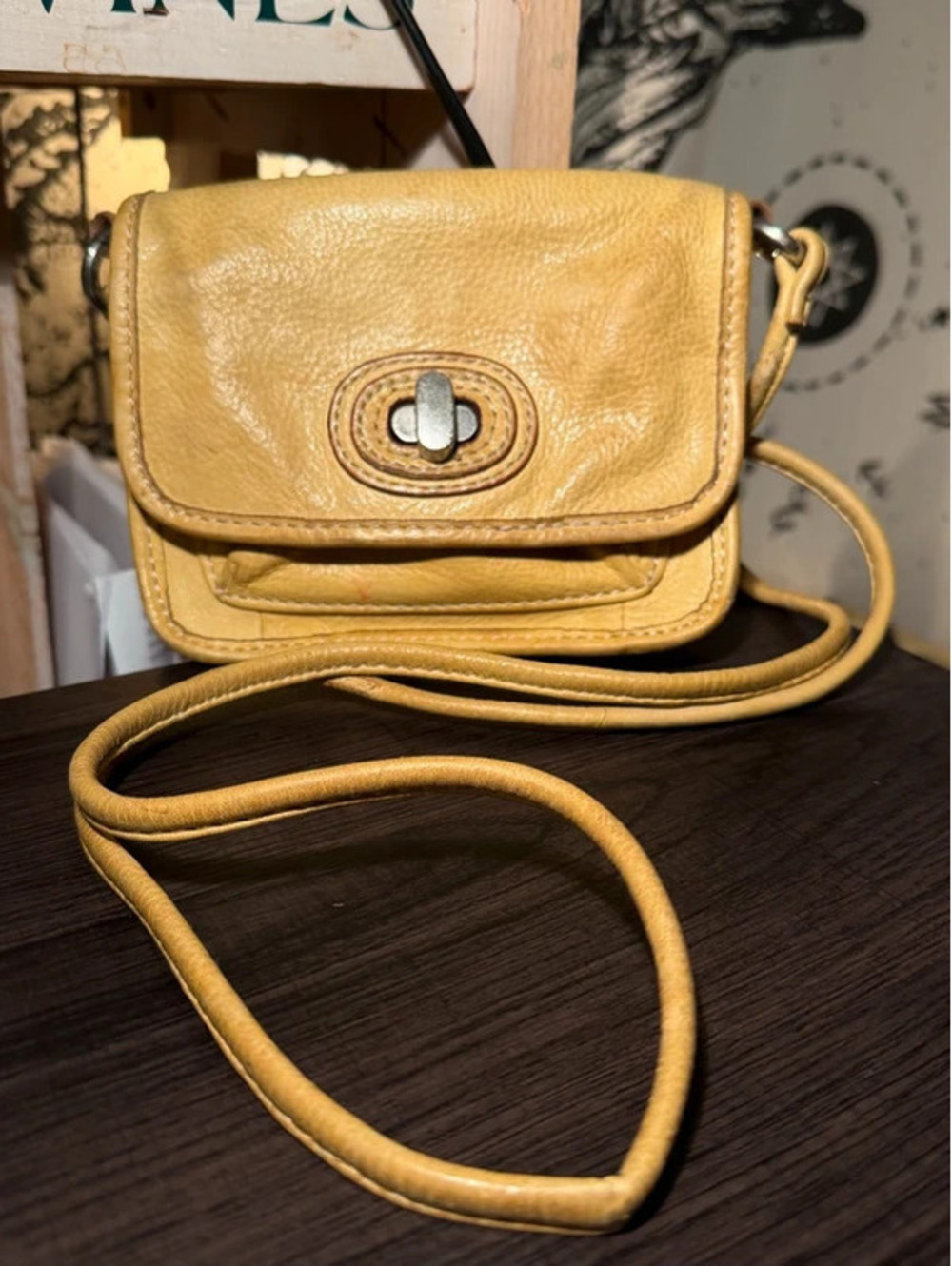 Vintage Yellow Leather Fossil Crossbody Purse